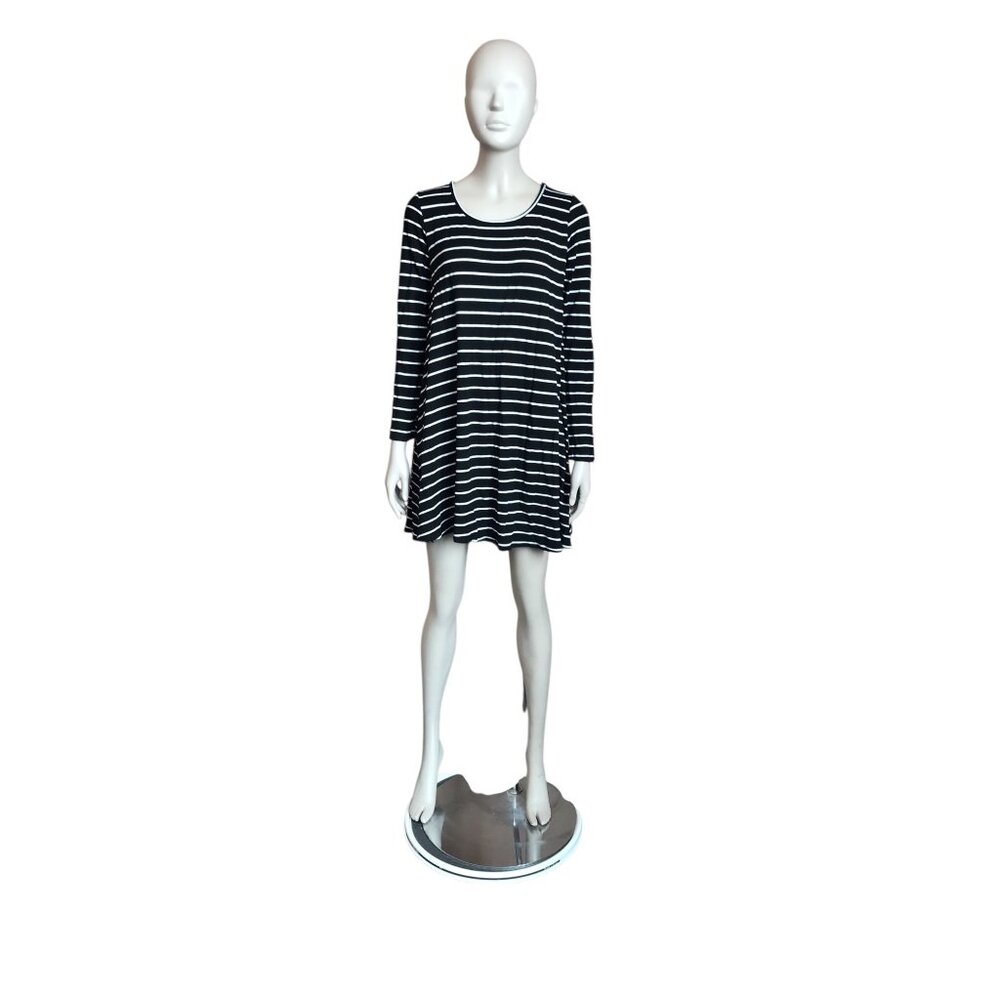 Puella Black and White Striped Long Sleeve Dress